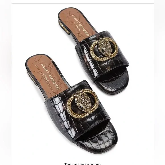 New Kurt Geiger London Chelsea Crocodile Tortoise Crystal slides gold brown 8.5 - Picture 3 of 12